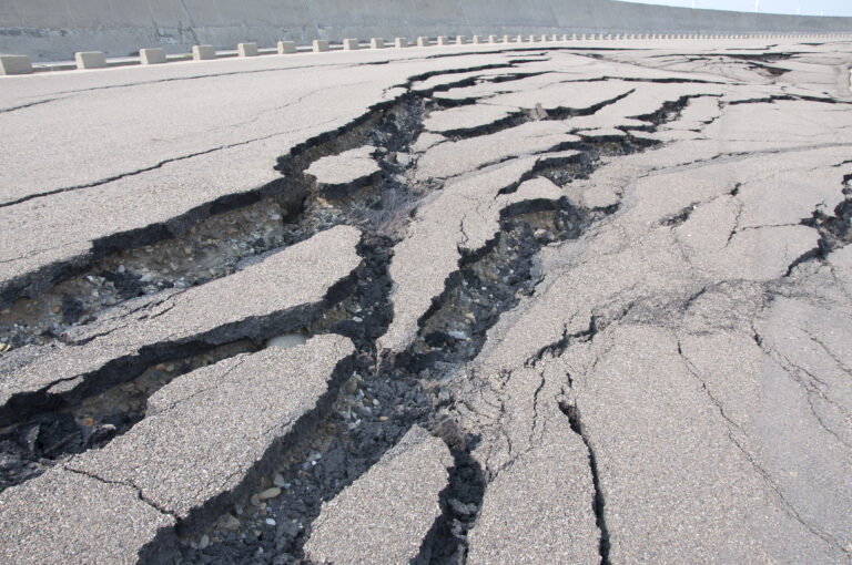 Cracked road after the disaster