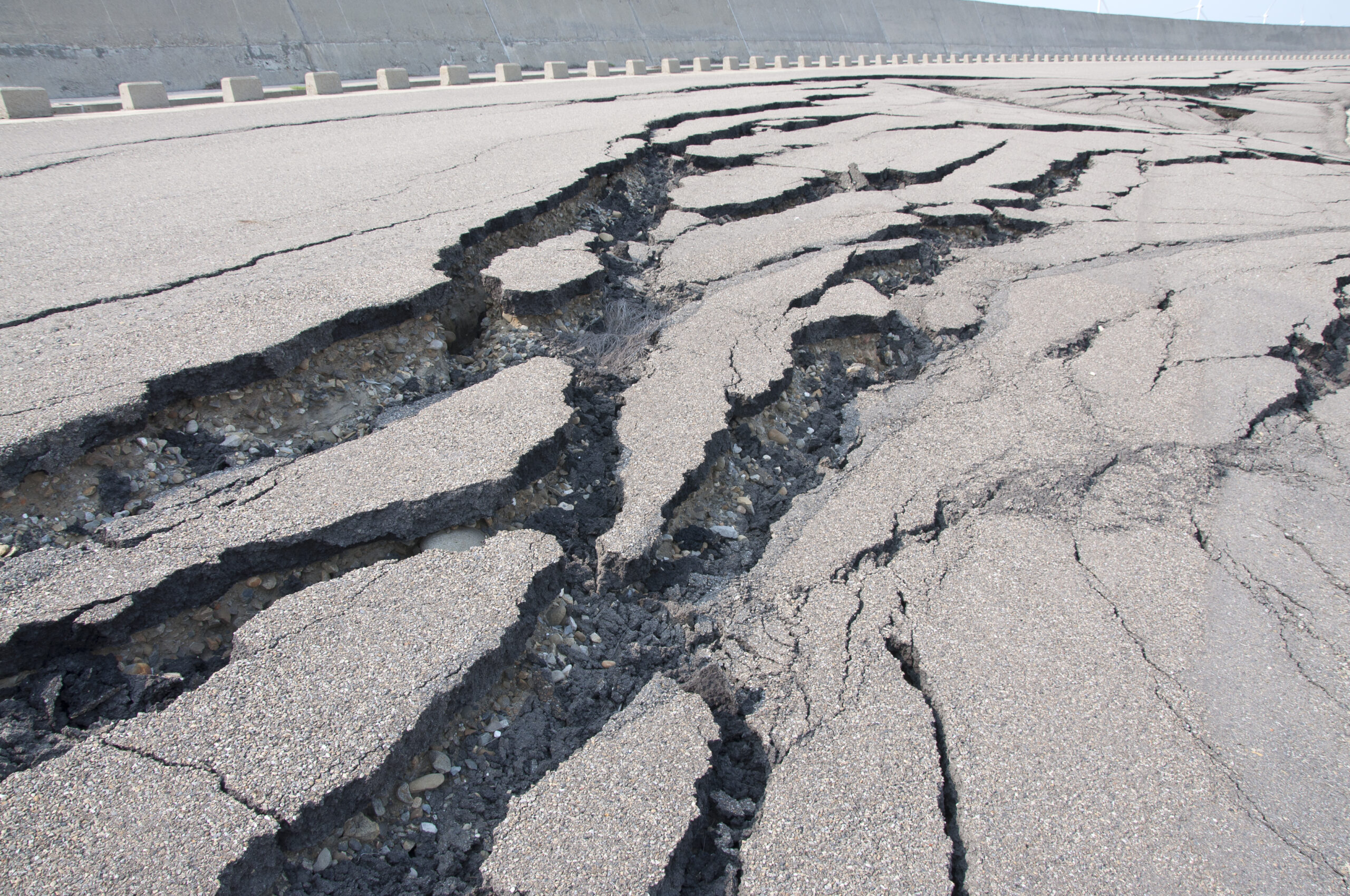 Cracked road after the disaster