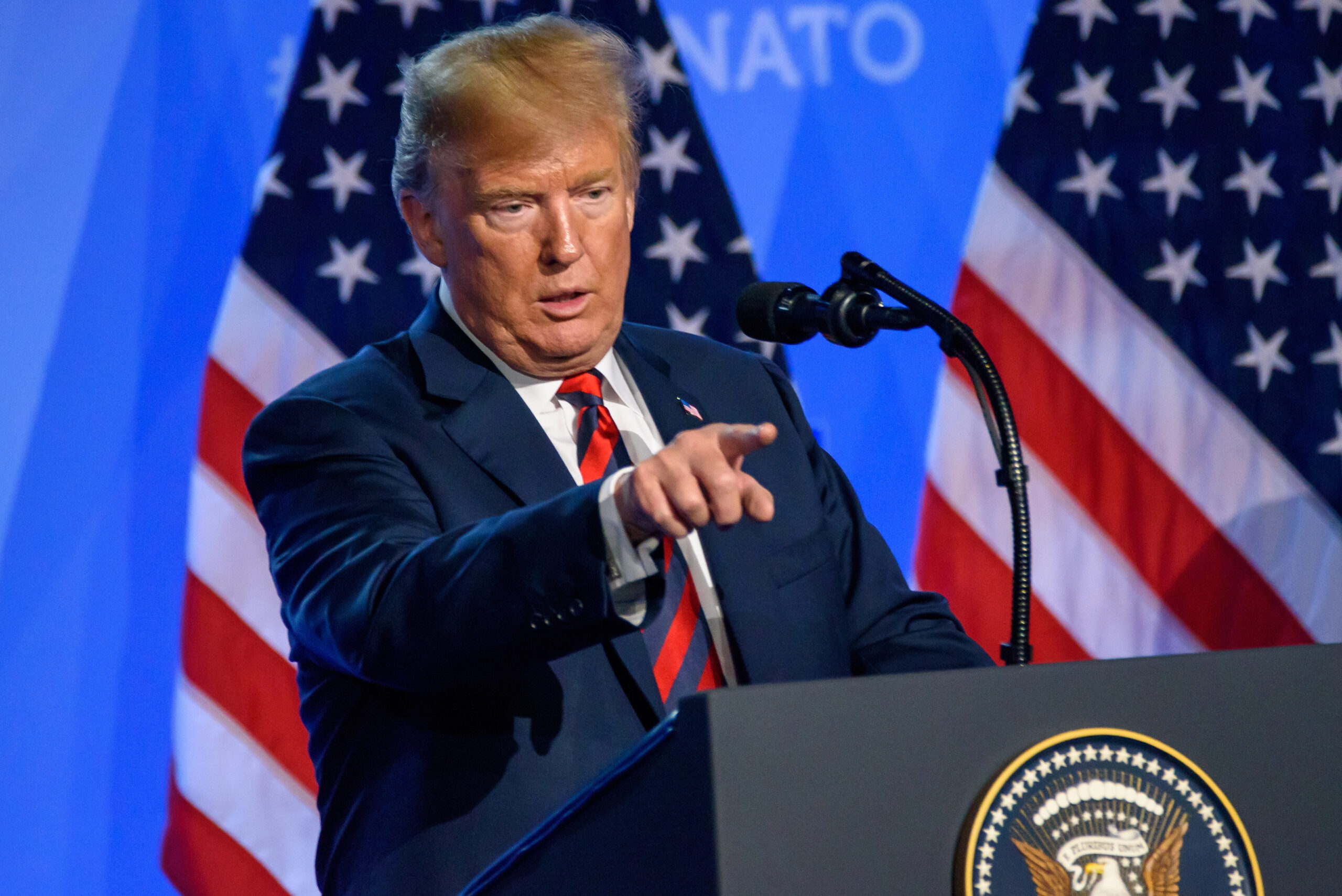12.07.2018. BRUSSELS, BELGIUM.  Press conference of Donald Trump, President of United States of America, during NATO (North Atlantic Treaty Organization) SUMMIT 2018. "